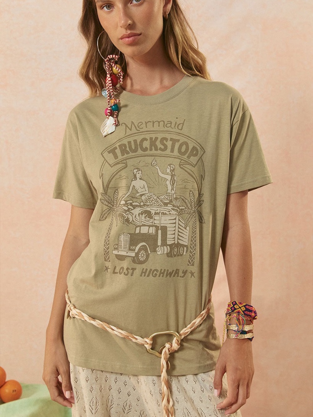 Spell Mermaid Truckstop Biker Tee - Khaki - M - Picture 2 of 7